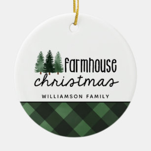 Rustic Farmhouse Christmas Red Plaid Photo  Cerami Ceramic Tree Decoration