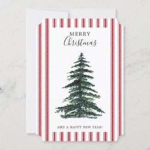 Rustic Farmhouse Christmas Red Vintage Ticking Holiday Card
