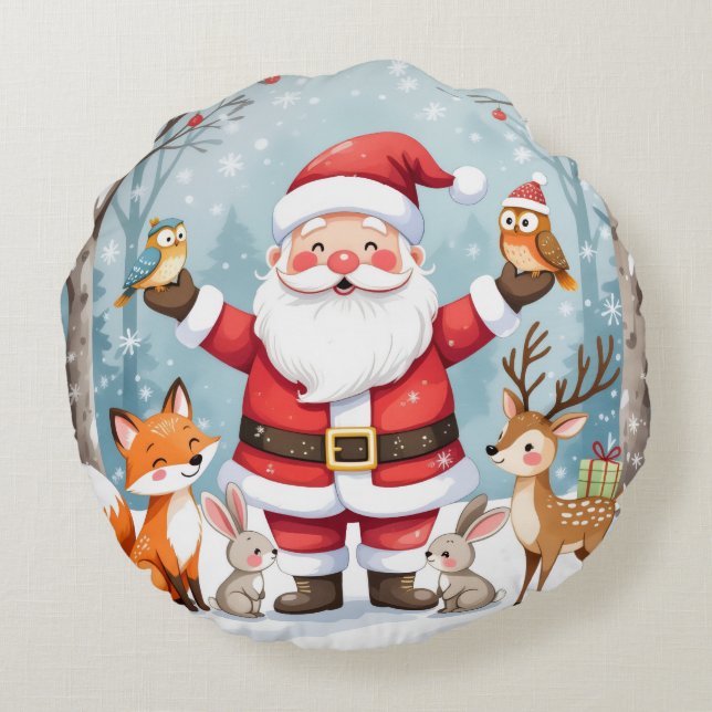 Rustic Farmhouse Christmas Round Pillow (Back)
