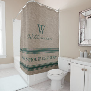 Rustic Farmhouse Christmas Ticking Burlap Shower  Curtain