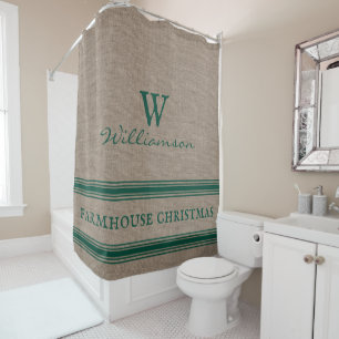 Rustic Farmhouse Christmas Ticking Stripe  Shower  Curtain
