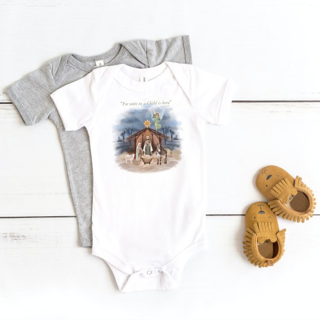 Rustic Farmhouse Christmas Traditional Nativity Baby Bodysuit (Get your little one into the holiday spirit with our festive Christmas Baby Bodysuit! 🎅)