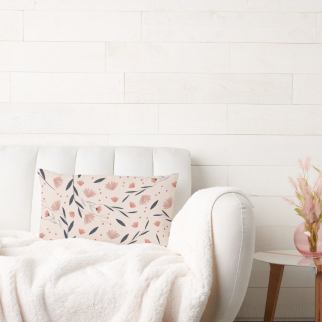 Rustic Farmhouse Coral Florals Lumbar Cushion (Couch)