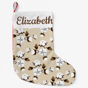 Rustic Farmhouse Cotton Flowers & Name Small Christmas Stocking