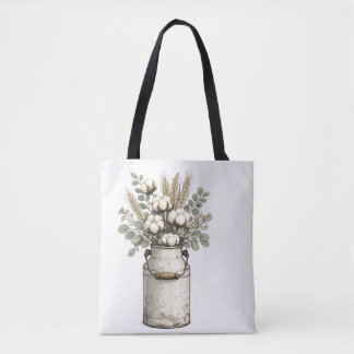 Rustic Farmhouse Cotton & Wildflower Arrangement | Tote Bag