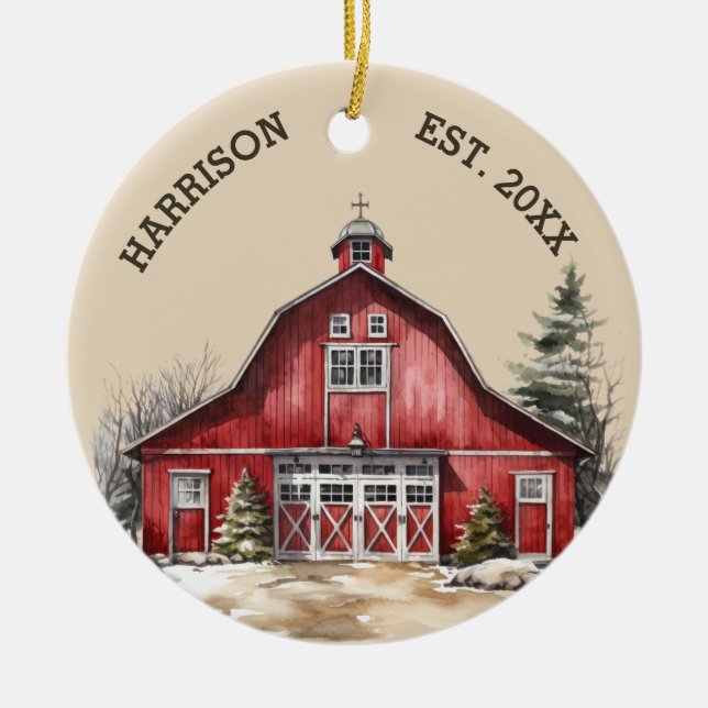 Rustic Farmhouse Country Christmas  Ceramic Tree Decoration (Front)