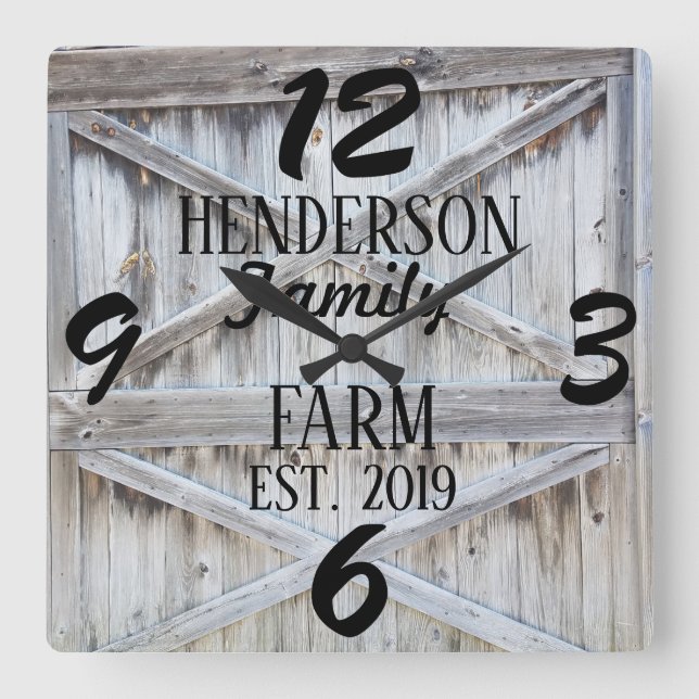 Rustic Farmhouse Country Wooden Distressed Custom Square Wall Clock (Front)