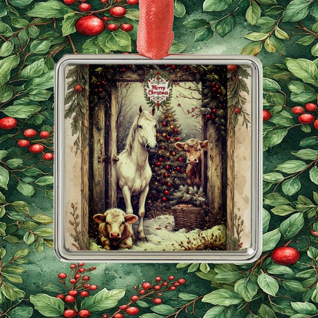 Rustic Farmhouse Cow Horse Country Christmas Rural Metal Tree Decoration (Rustic Farmhouse Cow Horse Country Christmas Rural Metal Ornament)
