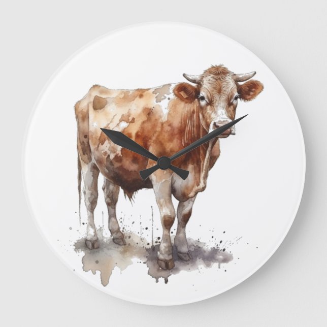 Rustic Farmhouse Cow Portrait Large Clock (Front)