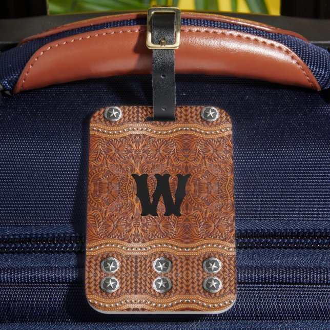 Rustic Farmhouse Cowboy Western Country Monogram Luggage Tag (Front Insitu 2)