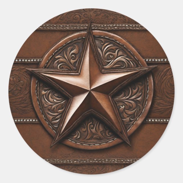 Rustic Farmhouse Cowboy Western Country Texas Star Classic Round Sticker (Front)