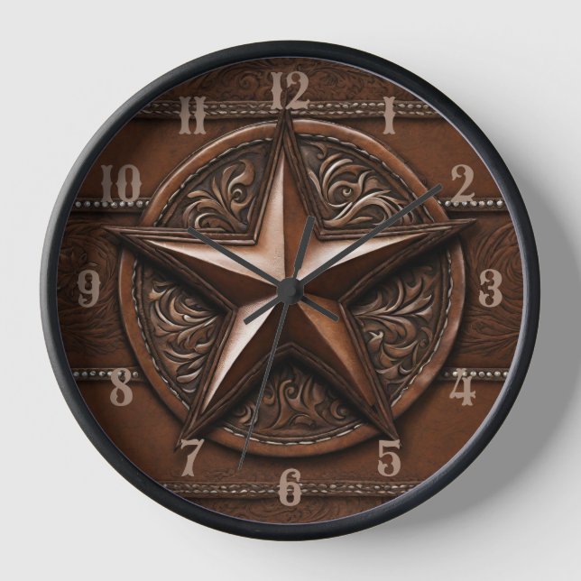 Rustic Farmhouse Cowboy Western Country Texas Star Clock (Front)