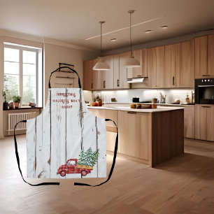 Rustic Farmhouse Distressed Wood Red Truck Apron