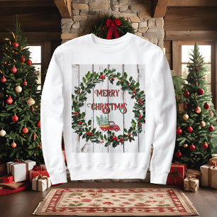 Rustic Farmhouse Distressed Wood Red Truck Sweatshirt