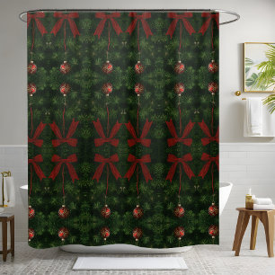 Rustic Farmhouse Evergreen Ornament Bathroom Decor Shower Curtain