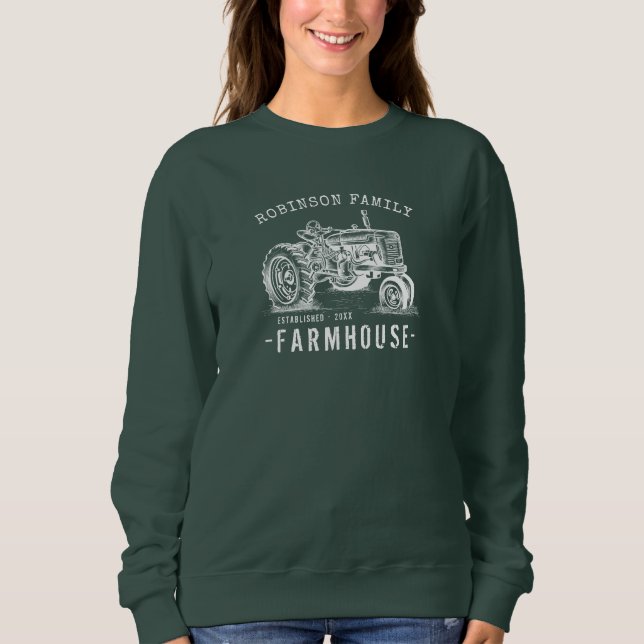 Rustic Farmhouse Family Name Vintage Tractor Sweatshirt (Front)