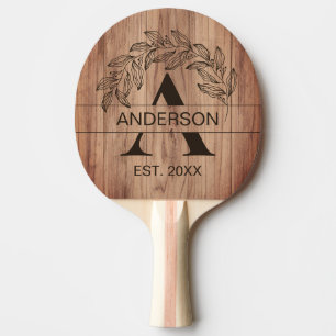 Rustic Farmhouse Family Name Wood Monogrammed Ping Pong Paddle