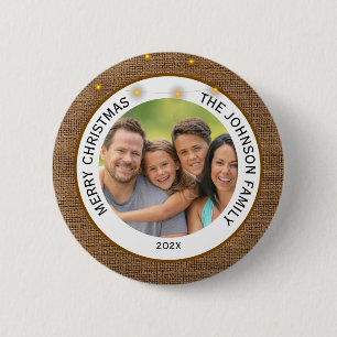 Rustic Farmhouse Family Photo Christmas 6 Cm Round Badge