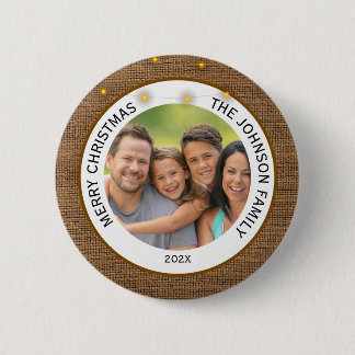 Rustic Farmhouse Family Photo Christmas 6 Cm Round Badge