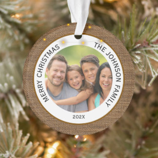 Rustic Farmhouse Family Photo Christmas Ornament