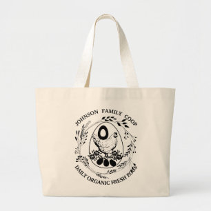 Rustic Farmhouse Farmer's Market Custom Chic Hen  Large Tote Bag