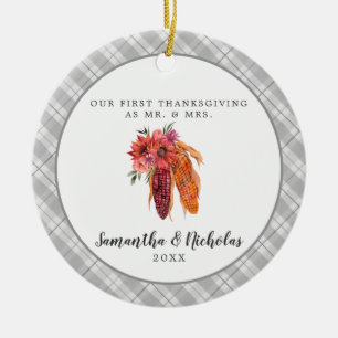 Rustic Farmhouse   First Thanksgiving Mr. & Mrs. Ceramic Tree Decoration
