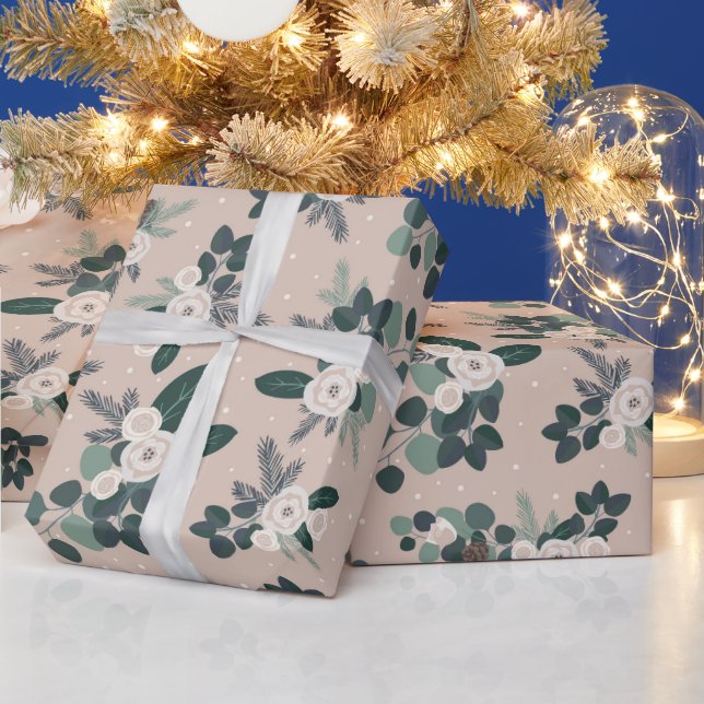Rustic Farmhouse Floral Greenery  Wrapping Paper (Holidays)