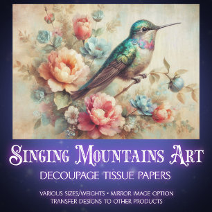 Rustic Farmhouse Floral Hummingbird Decoupage Tissue Paper