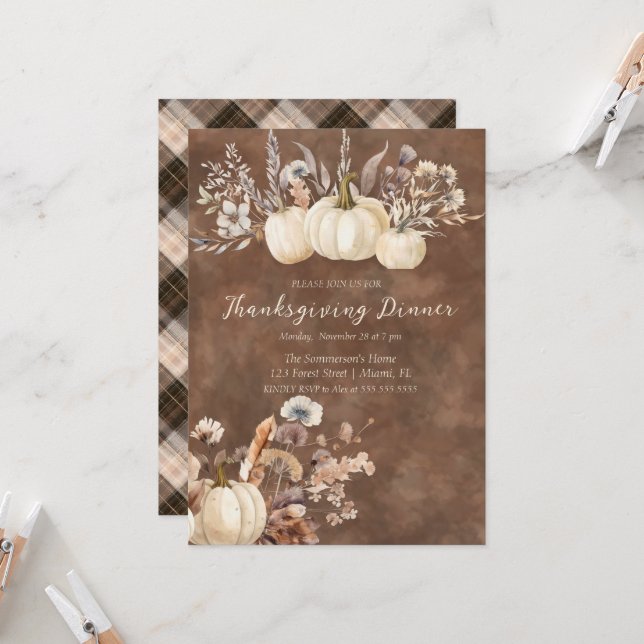 Rustic Farmhouse Give Thanks Dinner  Invitation (Front/Back In Situ)