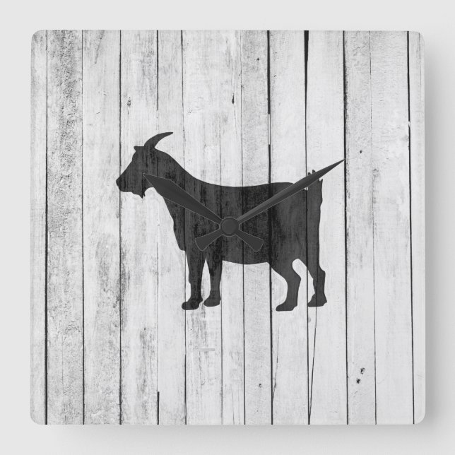 Rustic Farmhouse Goat Wood Panel Square Wall Clock (Front)