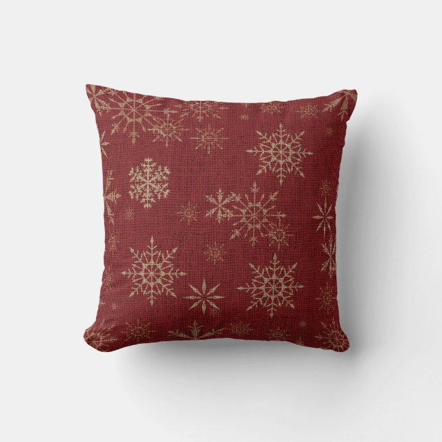 Rustic Farmhouse Gold Snowflakes Pillow (Front)