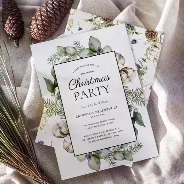 Rustic Farmhouse Greenery Christmas Party Invitation (Creator Uploaded)