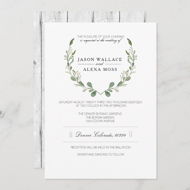 Rustic Farmhouse Greenery | Elegant Wedding Invitation (Front/Back)