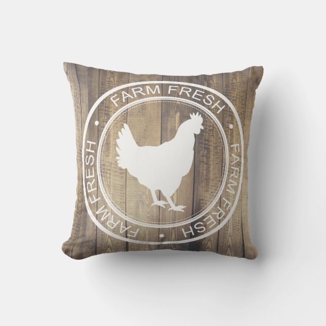 Rustic Farmhouse Hen Chicken Farm Fresh Label Cushion (Front)