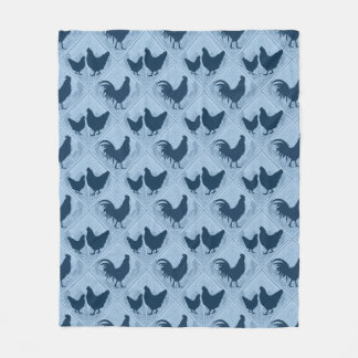 Rustic Farmhouse Hen Pattern – In Blue Fleece Blanket