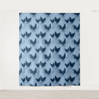 Rustic Farmhouse Hen Pattern – In Blue Tapestry