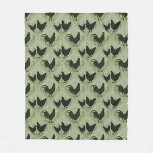Rustic Farmhouse Hen Pattern – In Green Fleece Blanket