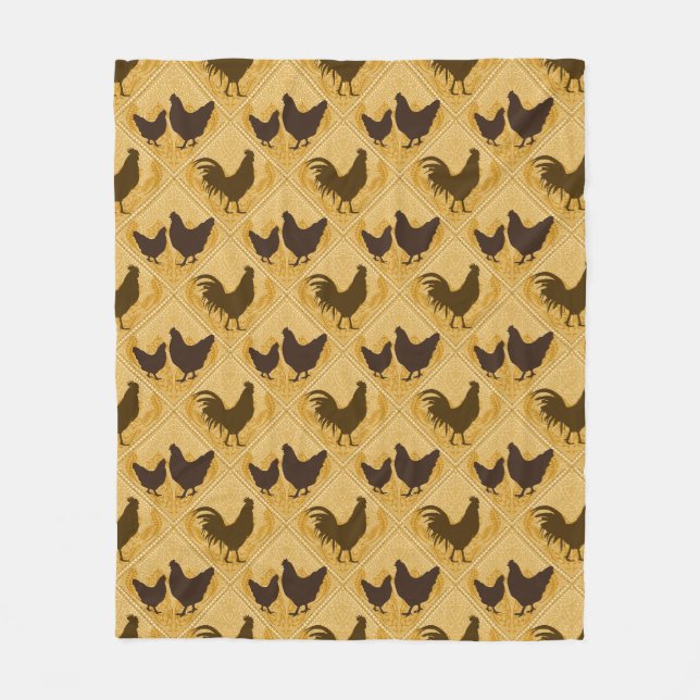 Rustic Farmhouse Hen Pattern – In Yellow  Fleece Blanket (Front)