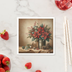Rustic Farmhouse Holiday Poinsettia Découpage Napkin