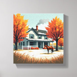 Rustic Farmhouse & Horse Fall Canvas Wall Art 
