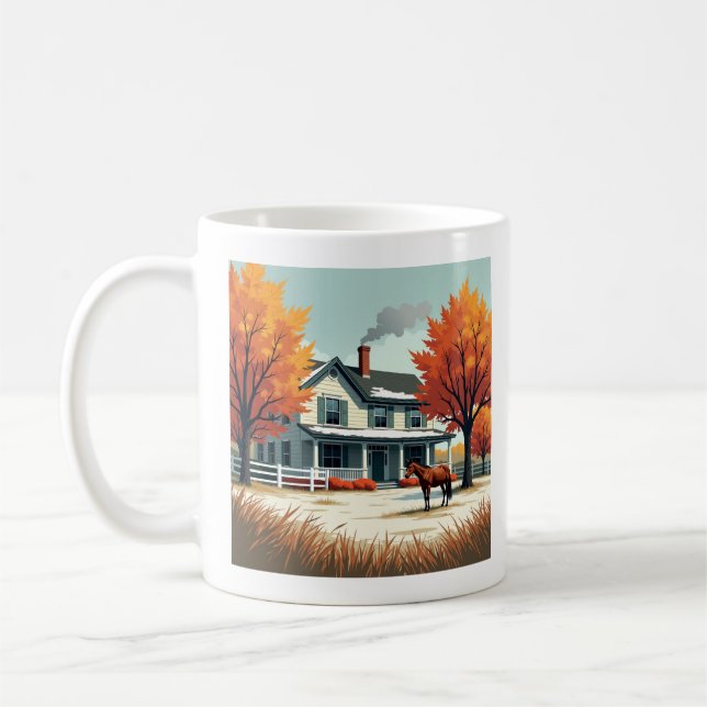 Rustic Farmhouse & Horse Fall Canvas Wall Art  Coffee Mug (Left)