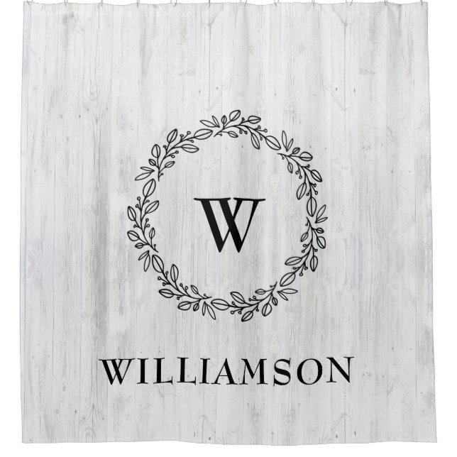 Rustic Farmhouse Laurel Wreath Monogrammed Name  Shower Curtain (Front)