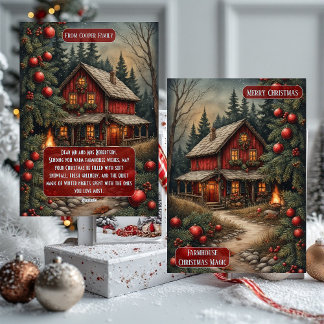 Rustic Farmhouse Magic Christmas Cottage Burlap  Holiday Card