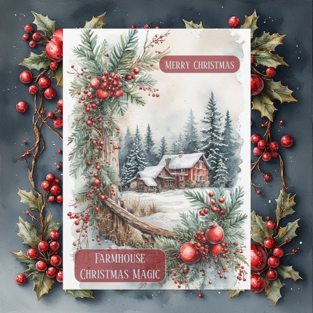 Rustic Farmhouse Magic Christmas Country Berries  Holiday Card (Rustic Farmhouse Magic Christmas Country Berries Holiday Card)