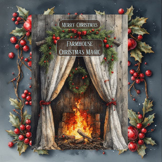 Rustic Farmhouse Magic Christmas Fireplace Hearth  Holiday Card