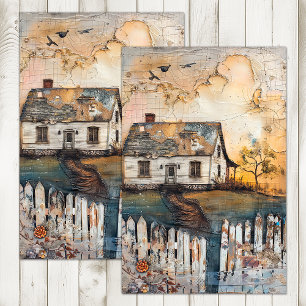 RUSTIC FARMHOUSE MIXED MEDIA ART DECOUPAGE TISSUE PAPER