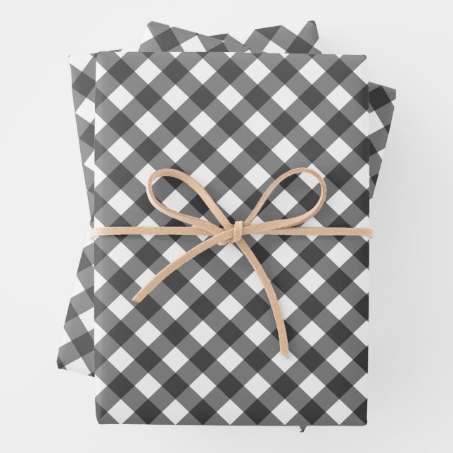 Rustic Farmhouse Monochrome Buffalo Check Geometri Wrapping Paper Sheet (In situ)