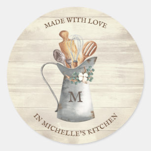Rustic Farmhouse Monogram Floral Kitchen Classic Round Sticker
