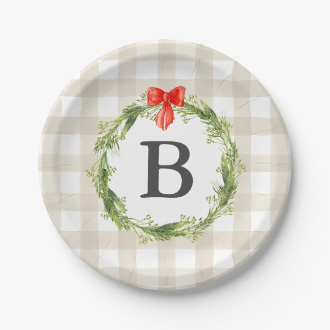 Rustic Farmhouse Monogrammed Christmas Plate (Front)