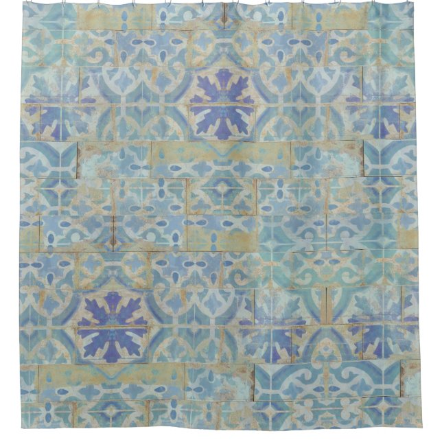 Rustic Farmhouse Old Havana Tile Beach Home Decor Shower Curtain (Front)